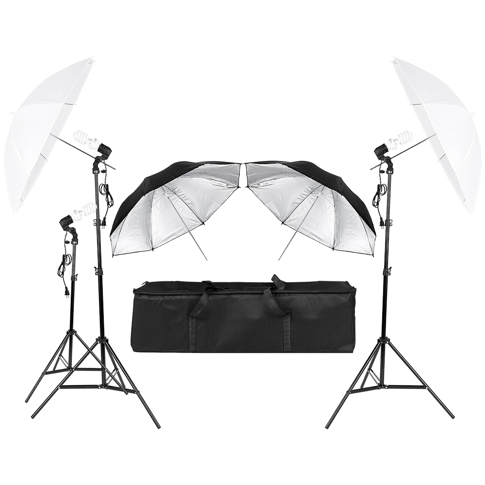 Photography Umbrella Lighting Kit - 3*45W 写真撮影用 フォト ビデオ ポートレート スタジオ