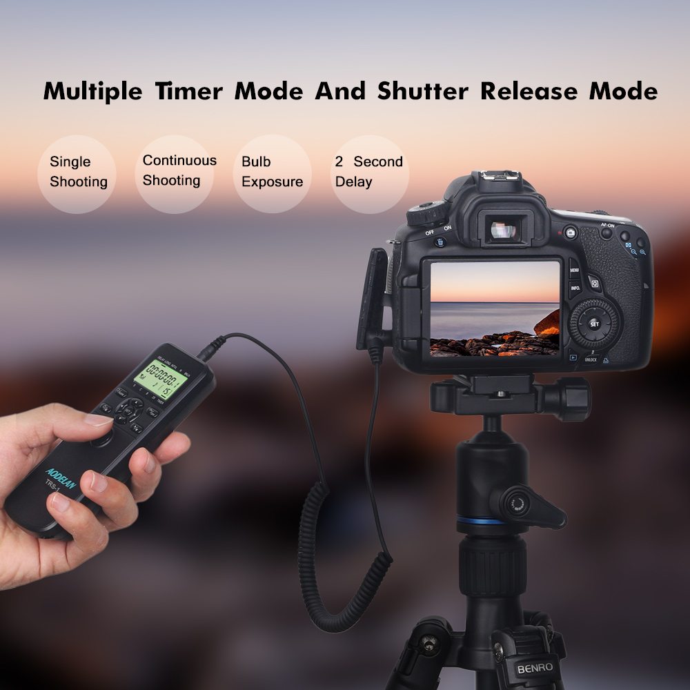 Timelapse Controller - AODELAN TRS-1 タイマーインターバロメーター リモートコントロールシャッターリリース LCDスクリーン付き 電球遅延撮影用