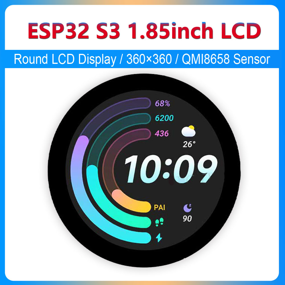 Photograph Mp3 - ラウンドLCDディスプレイマイク,ジャイロセンサー,マイク,マイクロSD,mp3スピーカー,オーディオバッテリー,lvgl,hmi,arduino,wifi,bt,360x360, 1.85インチ,esp32 s3