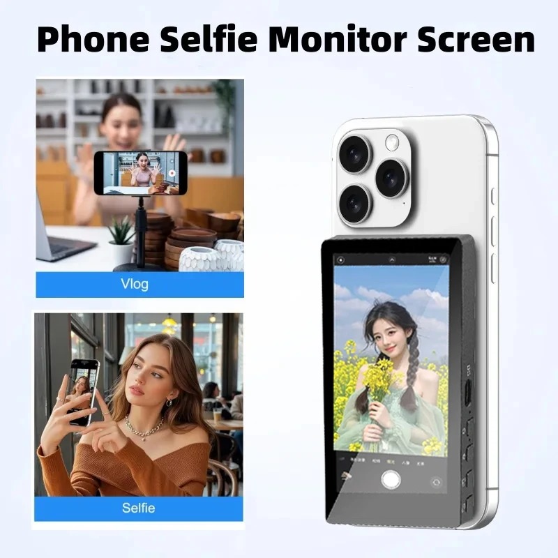 Photography Videography - ワイヤレスモニター リアカメラスクリーン スマートフォン用セルフィーマグネティックスクリーン Vlogライブストリーム ビデオ録画 アウトドアセルフィーツール