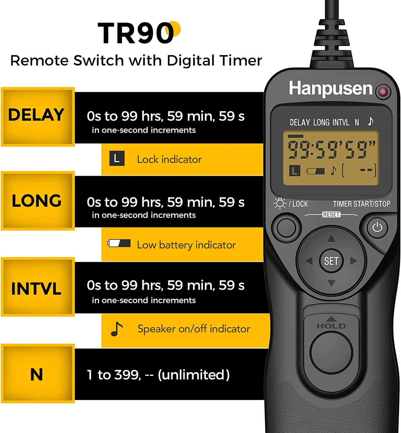 Timelapse Controller - Hanpusen TR90 カメラタイムラプスインターバロメーター LCD タイマーリモコン (選択されたキヤノン、ニコン、ソニー、富士フイルム、オリンパス、ペンタックスカメラ用)