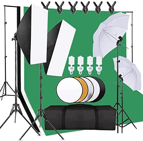 Photography Umbrella Lighting Kit - 費用対効果の高い写真スタジオ機材セットには、背景スタンド、リフレクター、写真撮影用照明キット、アンブレラソフトボックスセットが含まれています。