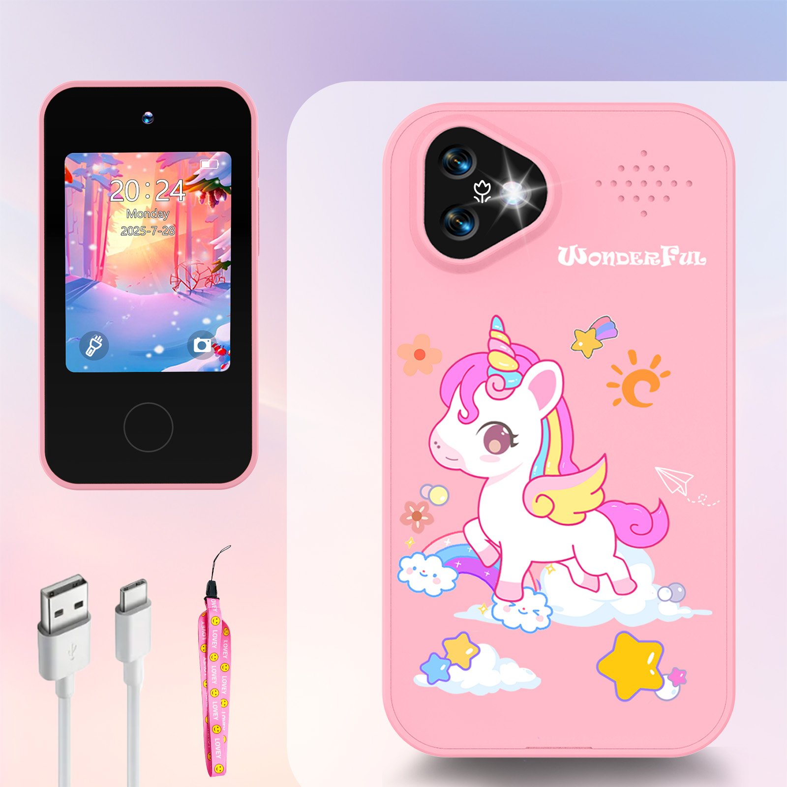Photograph Mp3 - ユニコーンキッズスマートフォンカメラおもちゃタッチスクリーンベビーモバイルMP3プレーヤーデジタル教育カメラ女の子男の子向け3〜12歳
