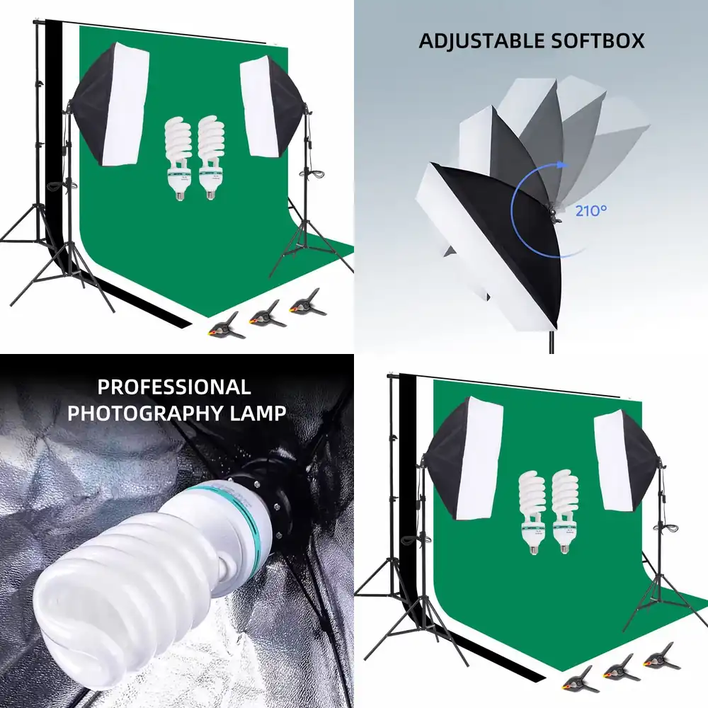 Photography Umbrella Lighting Kit - 1つの写真スタジオ機材セット、2.6 * 3m背景スタンド、写真撮影用背景布セット、ソフトボックス、アンブレラ照明キット、持ち運び可能なハンドル付き