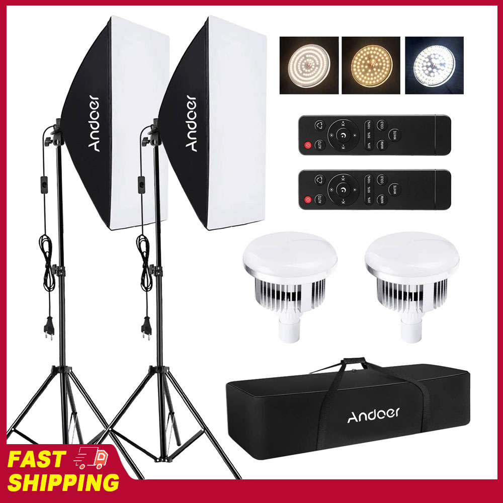 Photography Umbrella Lighting Kit - Andoer ソフトボックス照明セット スタジオ写真撮影ライトキット 85W 2800K-5700K LEDライト/50x70cmソフトボックス/2mスタンド付き