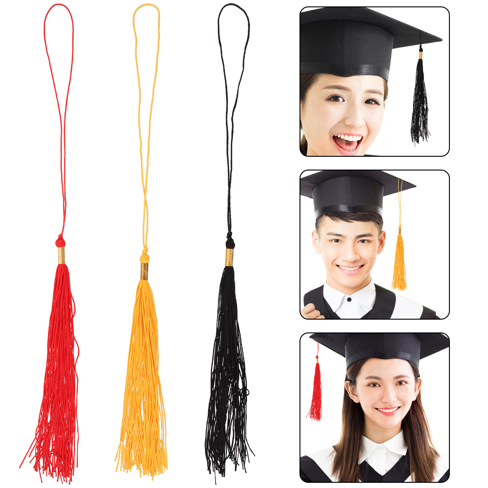 Photography Graduation - 学士・修士・博士用帽子装飾タッセル3個セット、卒業式用装飾フリンジペンダント、写真撮影用小道具