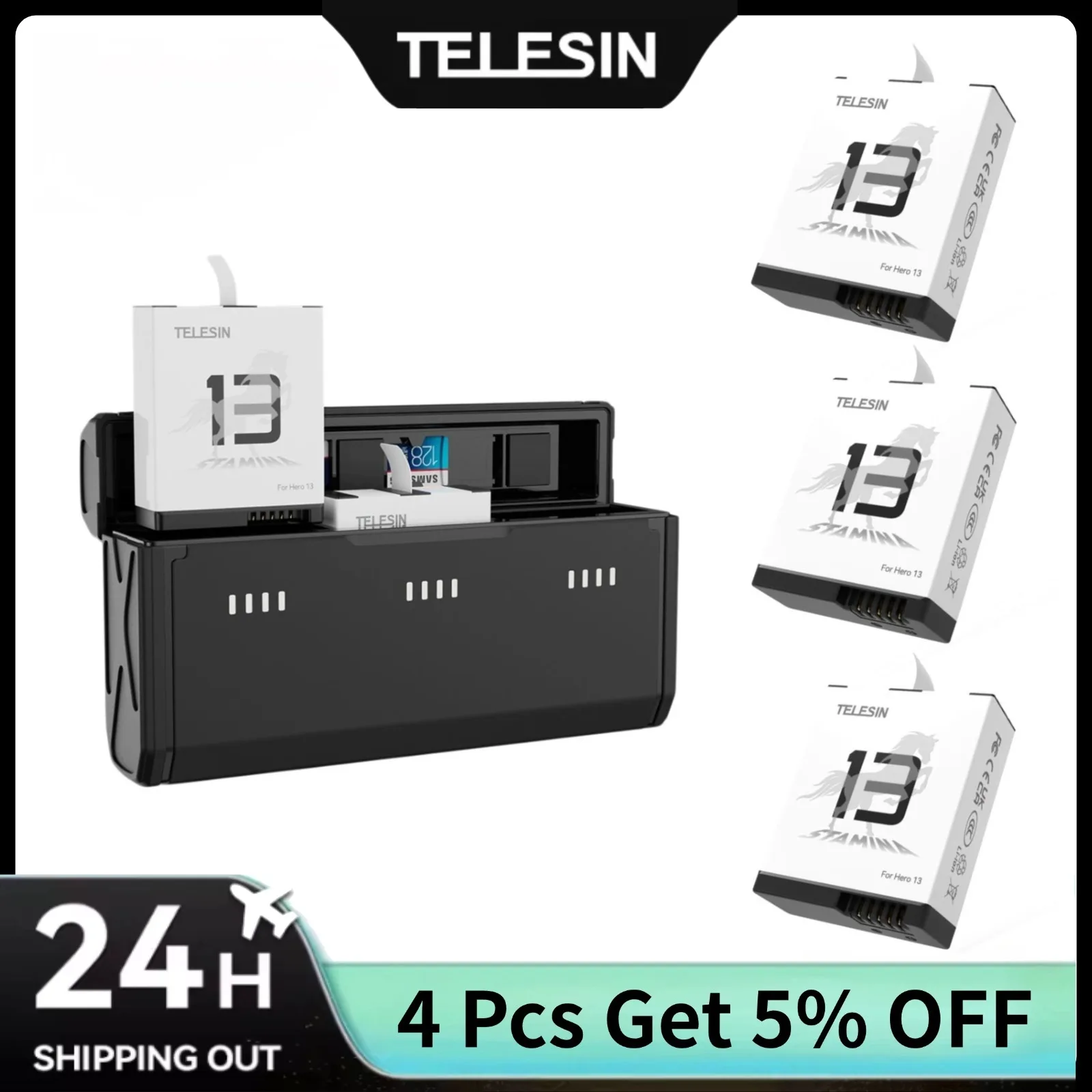 TELESIN ポータブル急速充電ボックスと耐久バッテリーセ - Gopro Action Camera Hero 13 Black のレビューと価格