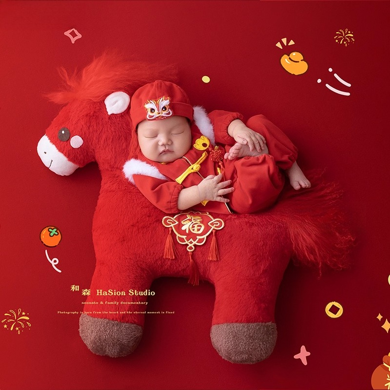 新生児写真撮影小道具 中国の新年テーマセット 馬のポーズをと - Photography Outfits のレビューと価格