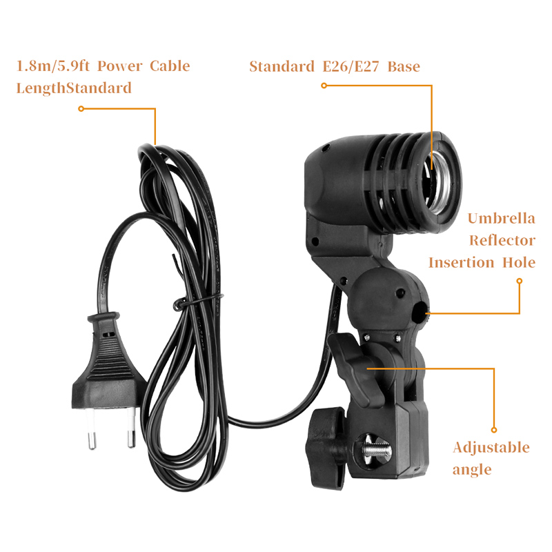 1.8mケーブル電球ホルダー,e26/e27電球ホルダー付き - Photography Umbrella Lighting Kit のレビューと価格