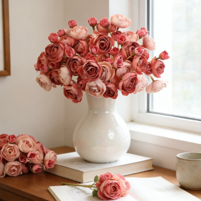 11インチ 6個-1セット 小さな椿の花の花束 シルク造花  - Photography Graduation のレビューと価格